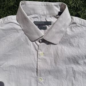 John Varvatos Slim Fit Textured Linen Blend Made in Italy Dress Shirt 16 34/35